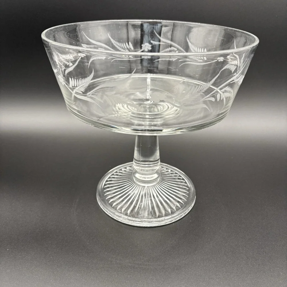 Riverside Glass Compote Thumbprint Band‎ Clear EAPG Antique